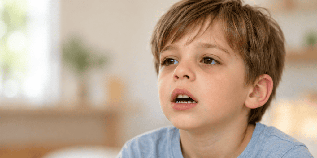 Niño respirador bucal con la boca abierta