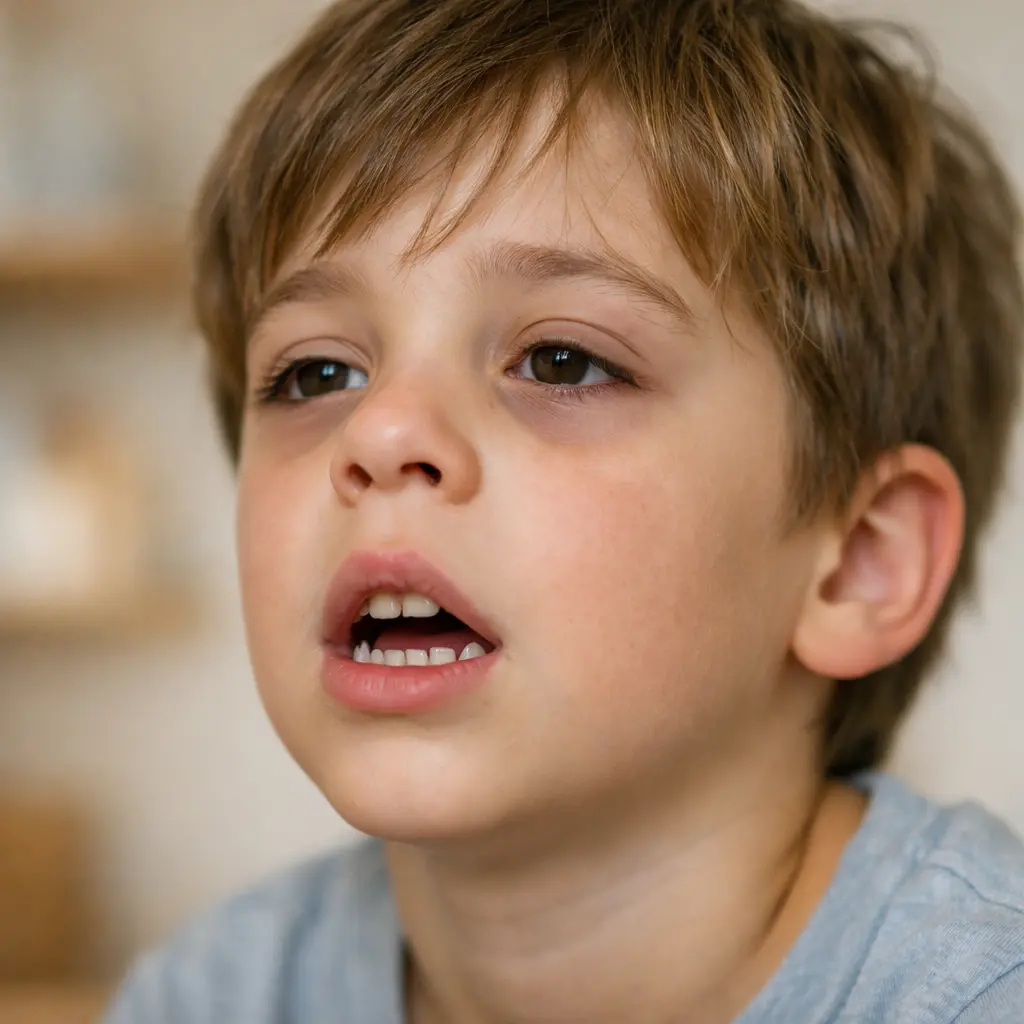 Niño con síntomas de respirador bucal y apiñamiento dental antes del tratamiento de ortopedia maxilar